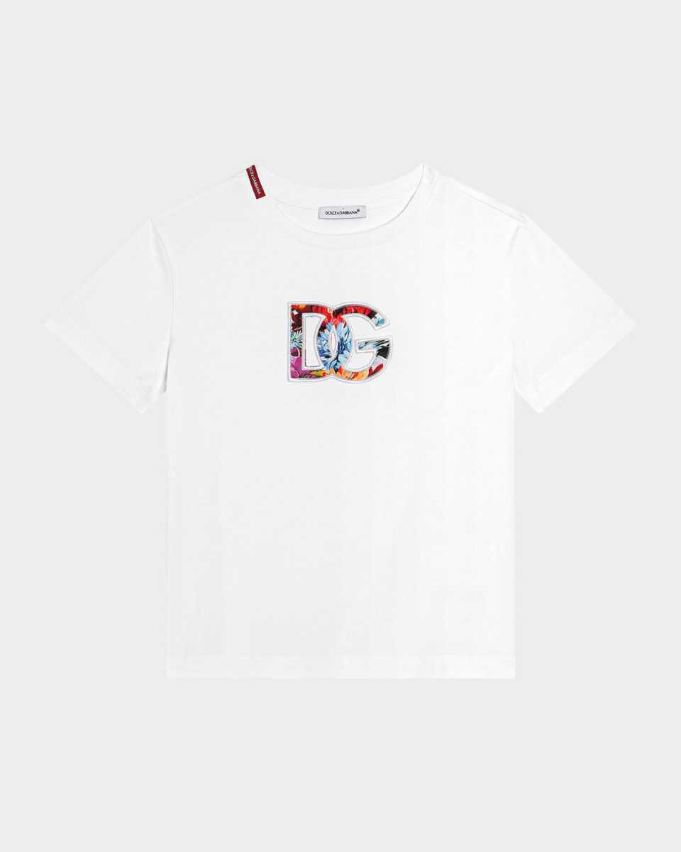 Girl's DG Floral Logo Cotton Jersey T-Shirt, Size 4-6
